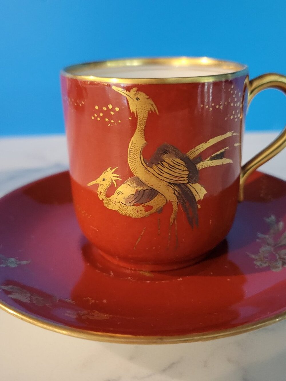 L. Bernardaud Limoges France Crane Demitasse Cup & Saucer - Antique